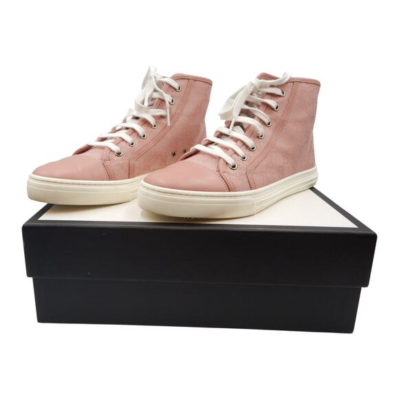 Gucci GG Logo Monogram Canvas High Top Sneakers Shoes Soft Pink Size 38.5/8.5 - Picture 2 of 13